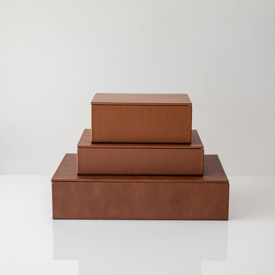 Leather Bookboxes in Cognac