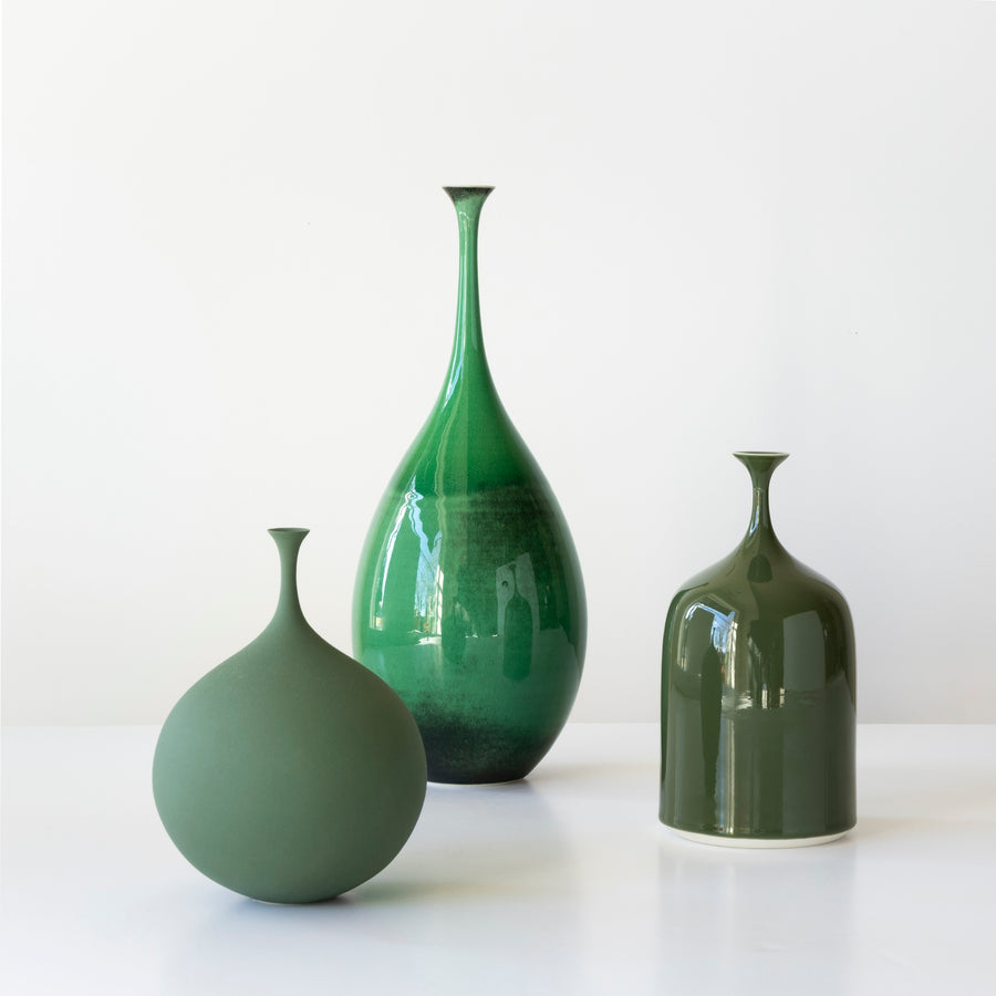 Green Bottle and Pod Vases
