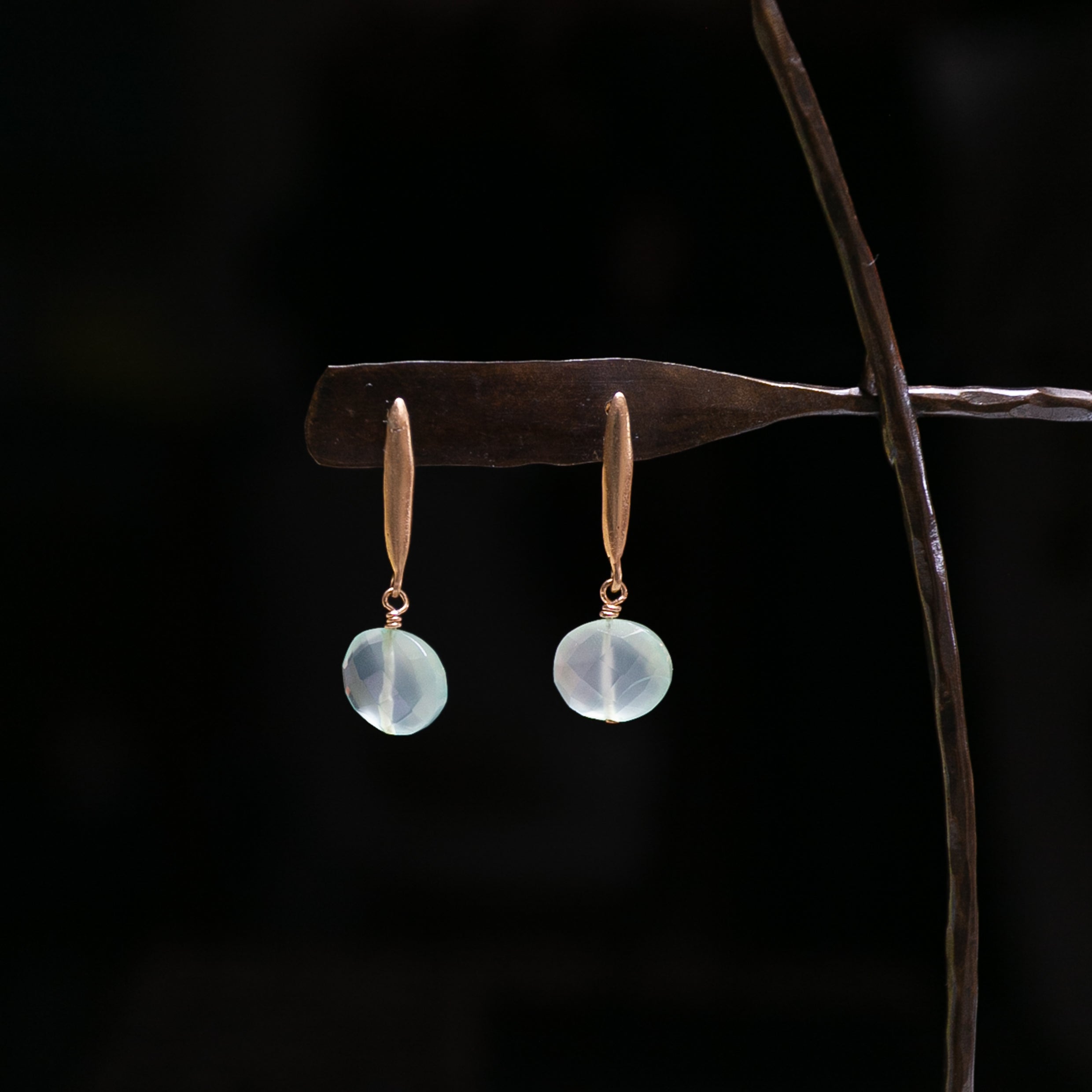 Grain Bronze & Aqua Chalcedony Earring