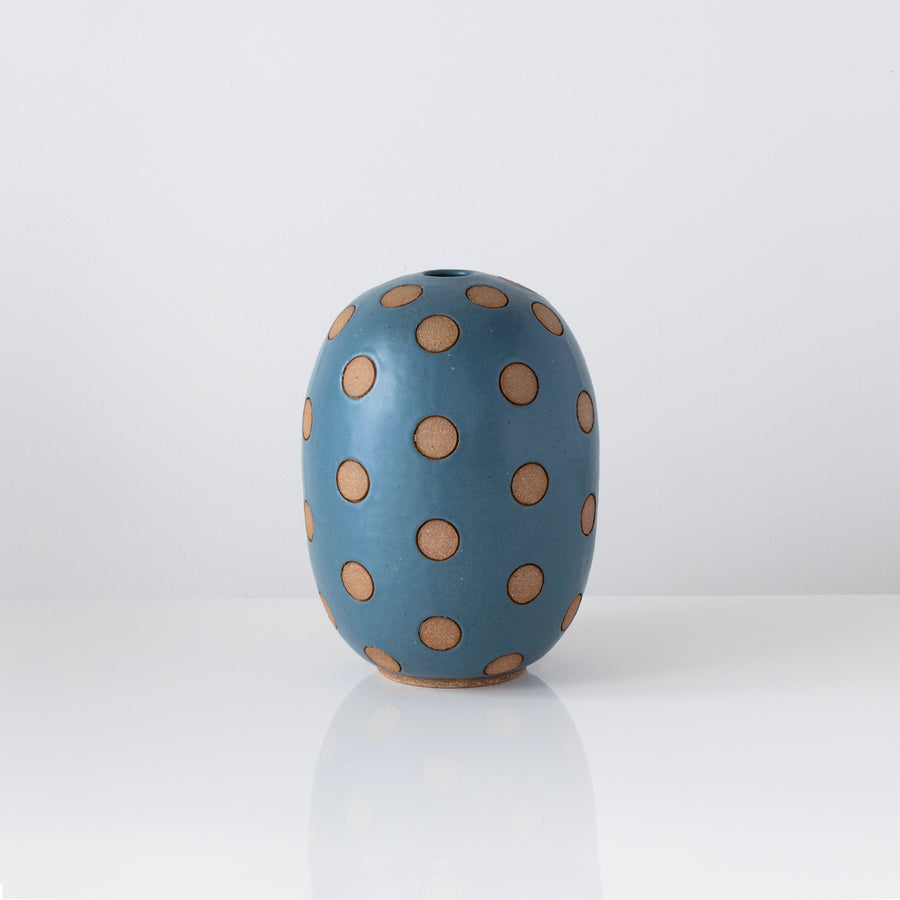 Blue Polka Dot Bulb Vase