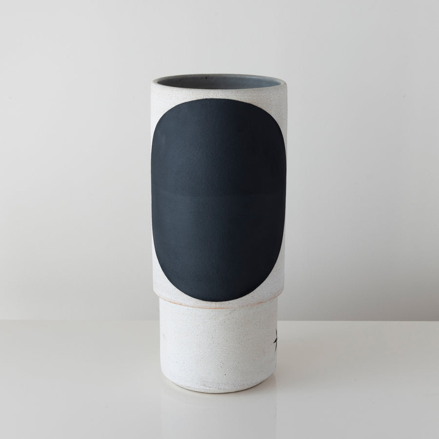 Tall Domino Black Step Vessel