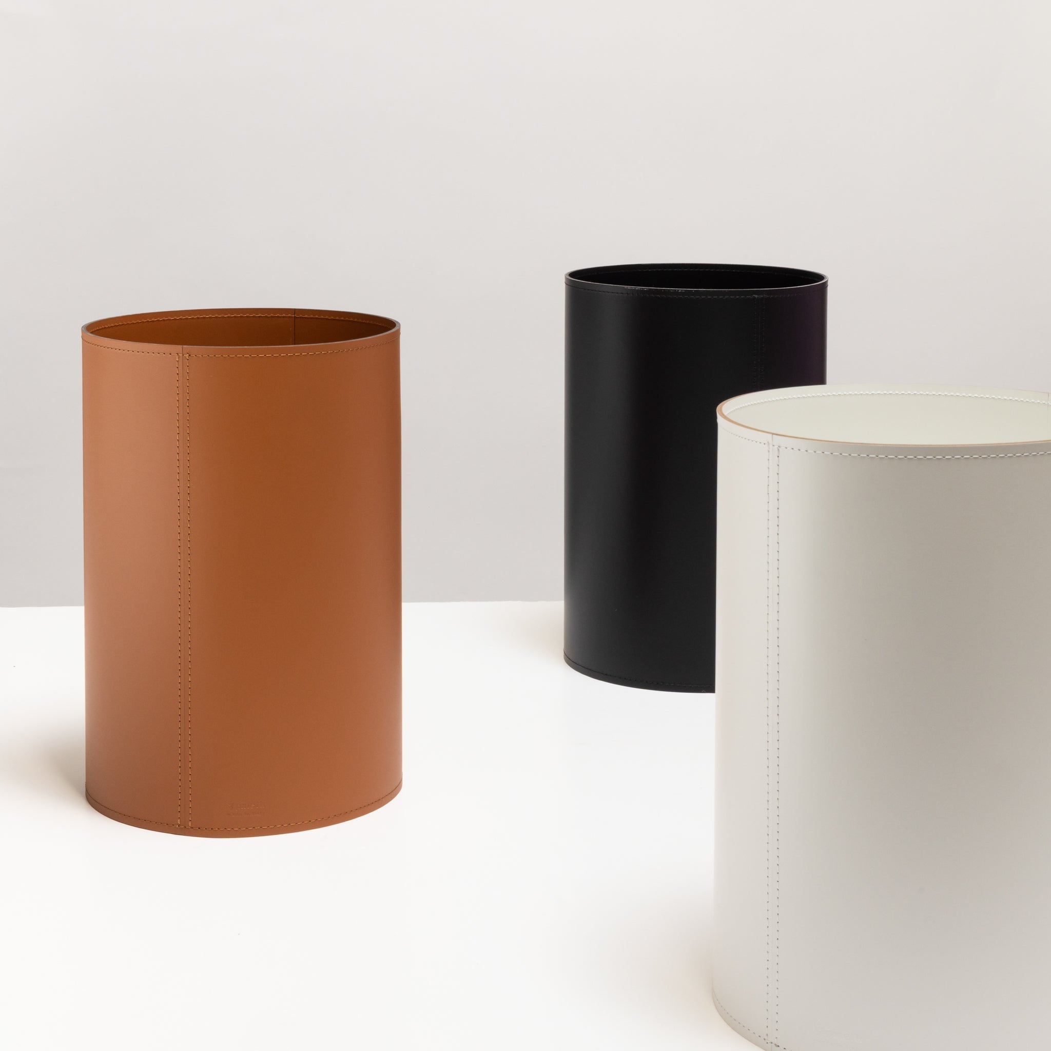 Round Leather Wastebaskets