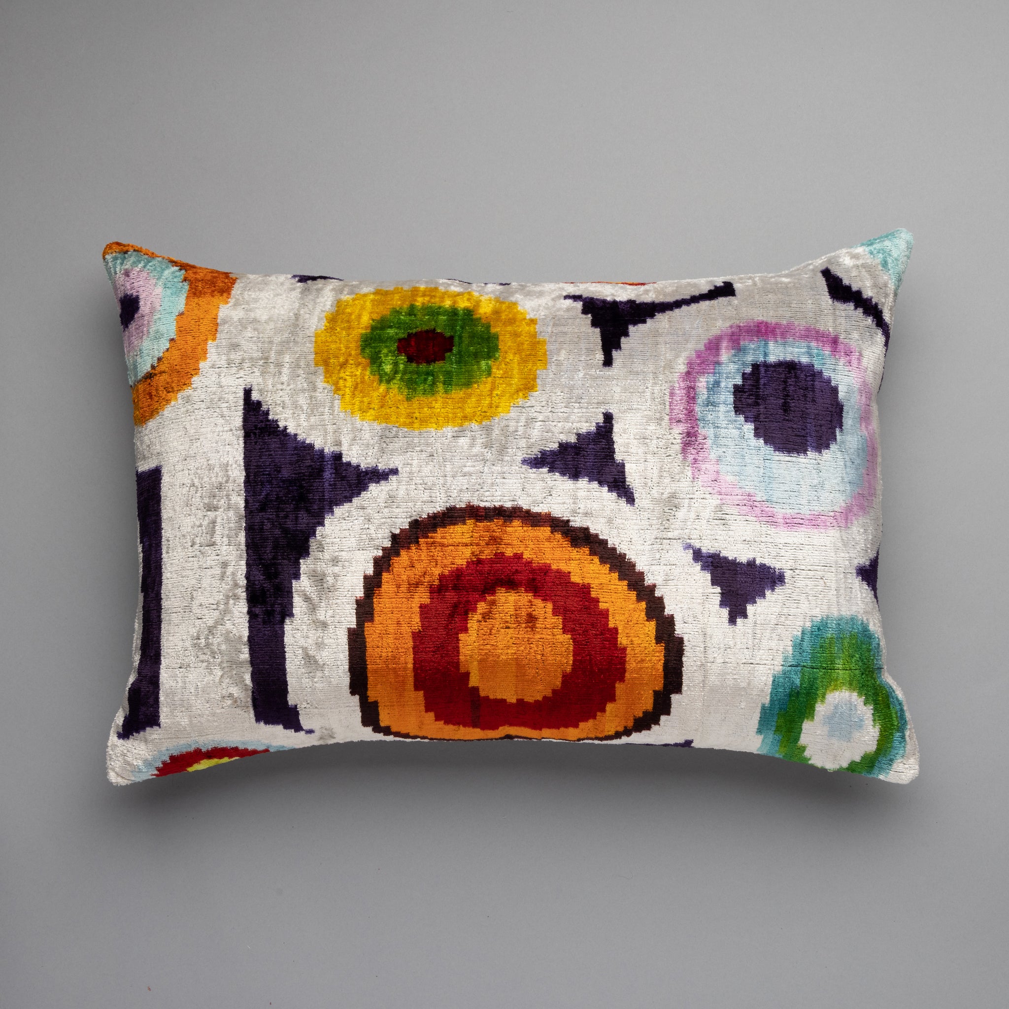 Printed Multi Circles Silk Velvet Lumbar Pillow