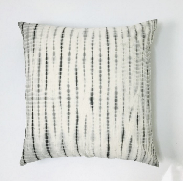 Shibori Dash-Line Pillow in Natural Gray